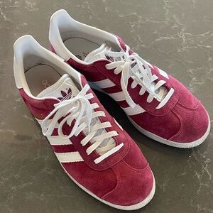 Adidas Gazelle Burgundy and White Sneakers- US 8 Men’s
